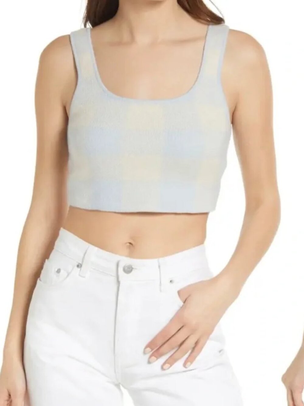 Reformation Blue Cream Cashmere Fonte Plaid Cropped Sweater Tank Womens XS